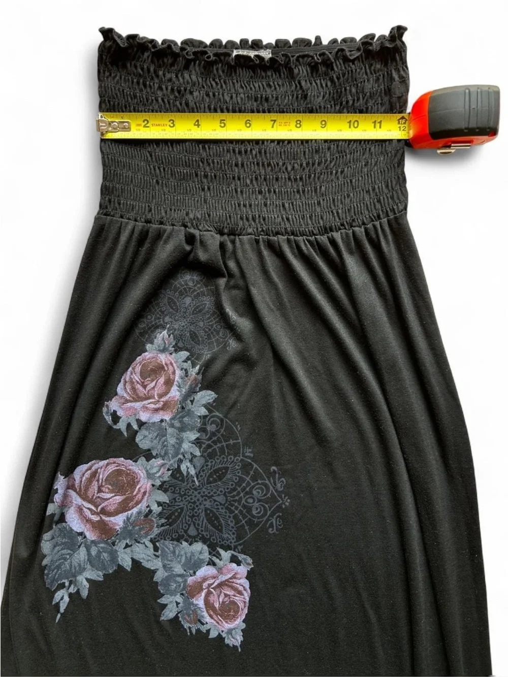 Vintage Y2K Whimsigoth Goth Rose Strapless Maxi Dress Grunge Size L Stretchy